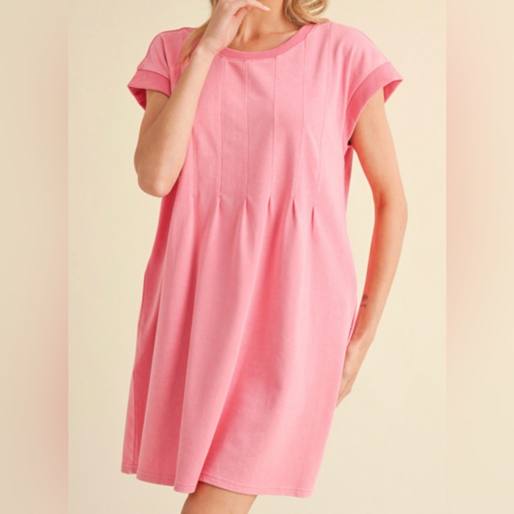 Jodifl solid dress dart bodice, short sleeves pockets. New S
